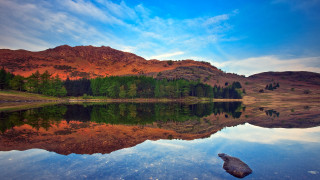 Mountain lake trees sky reflections 2 - reflection free wallpaper for desktop