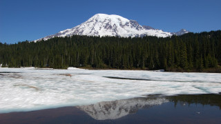 Mountain snow ice lake forest - a lake in the foreground free wallpaper