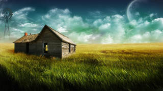 House field windmill sky moon - a house in a field free wallpaper