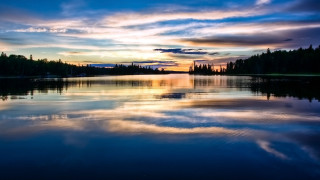 Sunset lake clouds trees reflection 2 - lake free wallpaper
