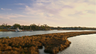 River boat grassy sunset cityscape - elizabeth charleston free wallpaper