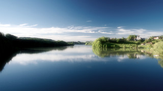 Lake boat trees sky clouds - lake free wallpaper