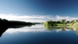 Lake boat trees clouds sky - a few boat free wallpaper