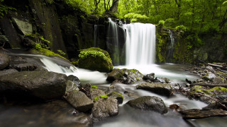 Waterfall rocks trees nature mountains - a bunch of rocks free wallpaper