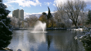 Cherryl fountain snow trees building - cherryl fountain free wallpaper for desktop