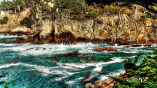 Rocky cliff water trees nature - adobe lightroom free wallpaper