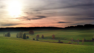 Sunset fence trees cloudy sky - in the foreground free wallpaper