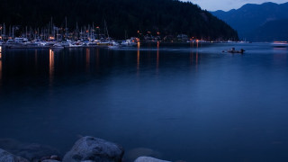 River cityscape mountain night lights - cinematic photography free wallpaper