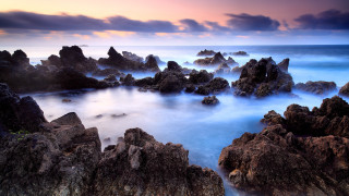 Rocky beach sunset clouds boulders - rock and boulders free wallpaper