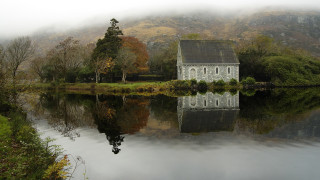 Gothic house lake forest mountains - aloysius okelly free wallpaper