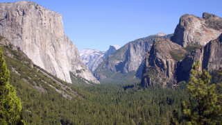 Mountain valley forest lake sky - a clear sky free wallpaper