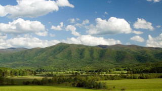 Green field mountains clouds blue - white cloud free wallpaper for desktop