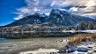 Mountain lake snow forest winter - a lake in the foreground free wallpaper