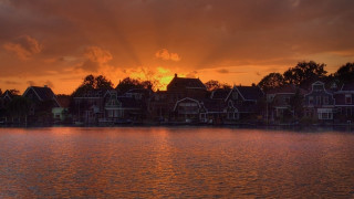 Sunset lake houses boat matte - house free wallpaper