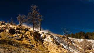 Snowy hill trees clouds autumn - snow and trees free wallpaper
