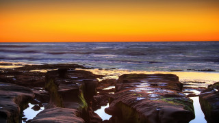 Sunset ocean rocks water beach - rock and water free wallpaper for desktop