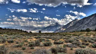 Mountain range clouds bushes cityscape - a few bush free wallpaper