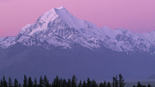 Mountain range pink sky forest 3 - a pink sky in the background free wallpaper