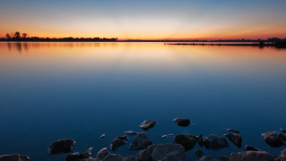 Lake rocks water sunset trees - rock and water free wallpaper for desktop