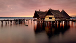 Boat pier house water sunset - a pier free wallpaper