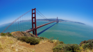 Golden gate bridge hilltop blue - free city wallpaper