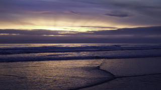 Sunset ocean waves surfer beach 2 - bruce munro free wallpaper