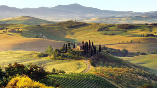 Scenic countryside hills trees road - correggio free wallpaper