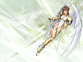 Angel wings fantasy armor sunlight - a green background behind her free wallpaper