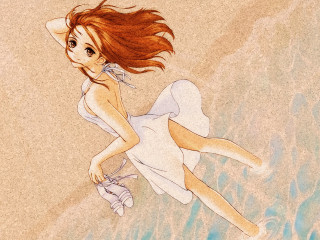 Floating girl beach water hair - her shoe free wallpaper