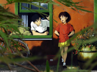 Boy window courtyard pottedplant manga - a young boy free wallpaper