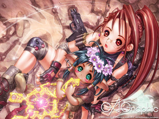 Anime girls guns flowers fantasy - their back free wallpaper for desktop