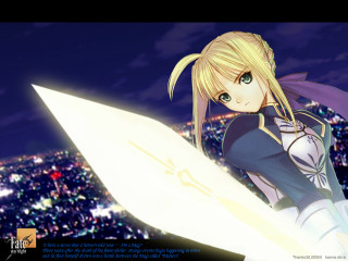 Girl blonde sword cityscape night - a cityscape free wallpaper