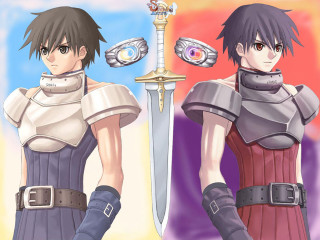 Anime couple swords armor belt - their hand and a sword free wallpaper