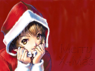 Manga girl santa hat christmas - merry free wallpaper