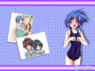 Blue haired girls school swimsuit - bathing free wallpaper