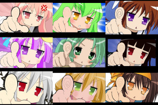 Anime girls mosaic green eyes - mosaic free wallpaper