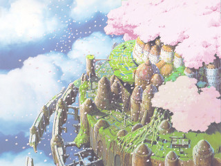 Castle sky clouds train flowers - cloud and trees free wallpaper