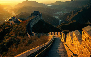 Great wall china sunset mountain - the sun setting free wallpaper