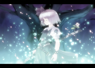 Girl sword flower tree stars 2 - front of a tree free wallpaper