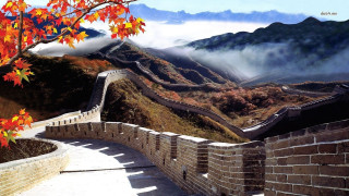 Great wall mountains clouds trees - great free wallpaper