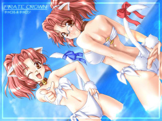 Anime girls white lingerie cat - their head free wallpaper for desktop