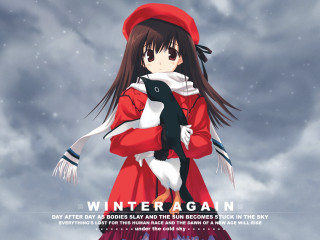 Girl red coat hat bird - a red hat free wallpaper