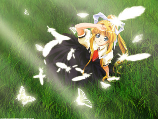 Girl butterflies grass dress blue - butterfly free wallpaper