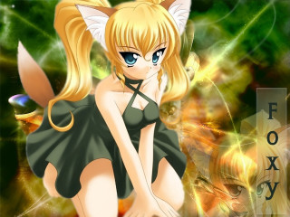 Anime girl cat costume sitting - a cross free wallpaper