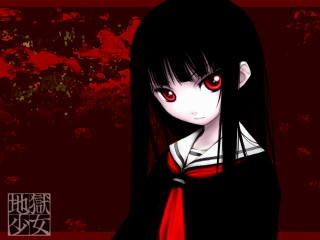Girl red eyes black dress - a grungy effect free wallpaper