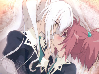 Whitehair girl greenbead necklace eyecontact - white hair free wallpaper