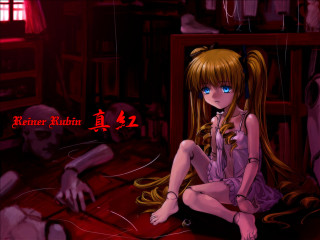 Creepy bedroom girl anime red - a red light in the background free wallpaper