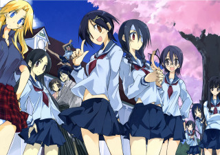 Schoolgirls cherryblossoms tree uniforms smile - a group of girls free wallpaper