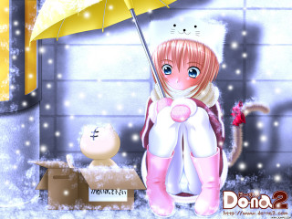 Cartoon girl umbrella snow cat - a snowy day free wallpaper