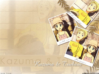 Anime couple yellow shirt hat - a brown background free wallpaper